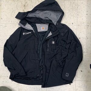 Carhartt Black Hooded Work Raincoat with Grey Lining